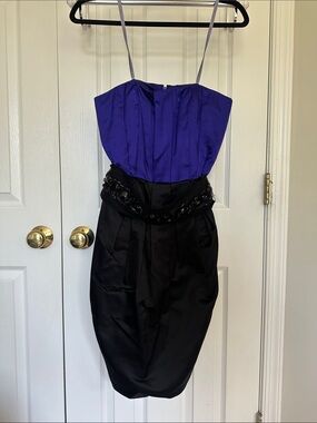 Vera Wang Lavender Label Purple Strapless Bodice Black Skirt Cocktail Dress